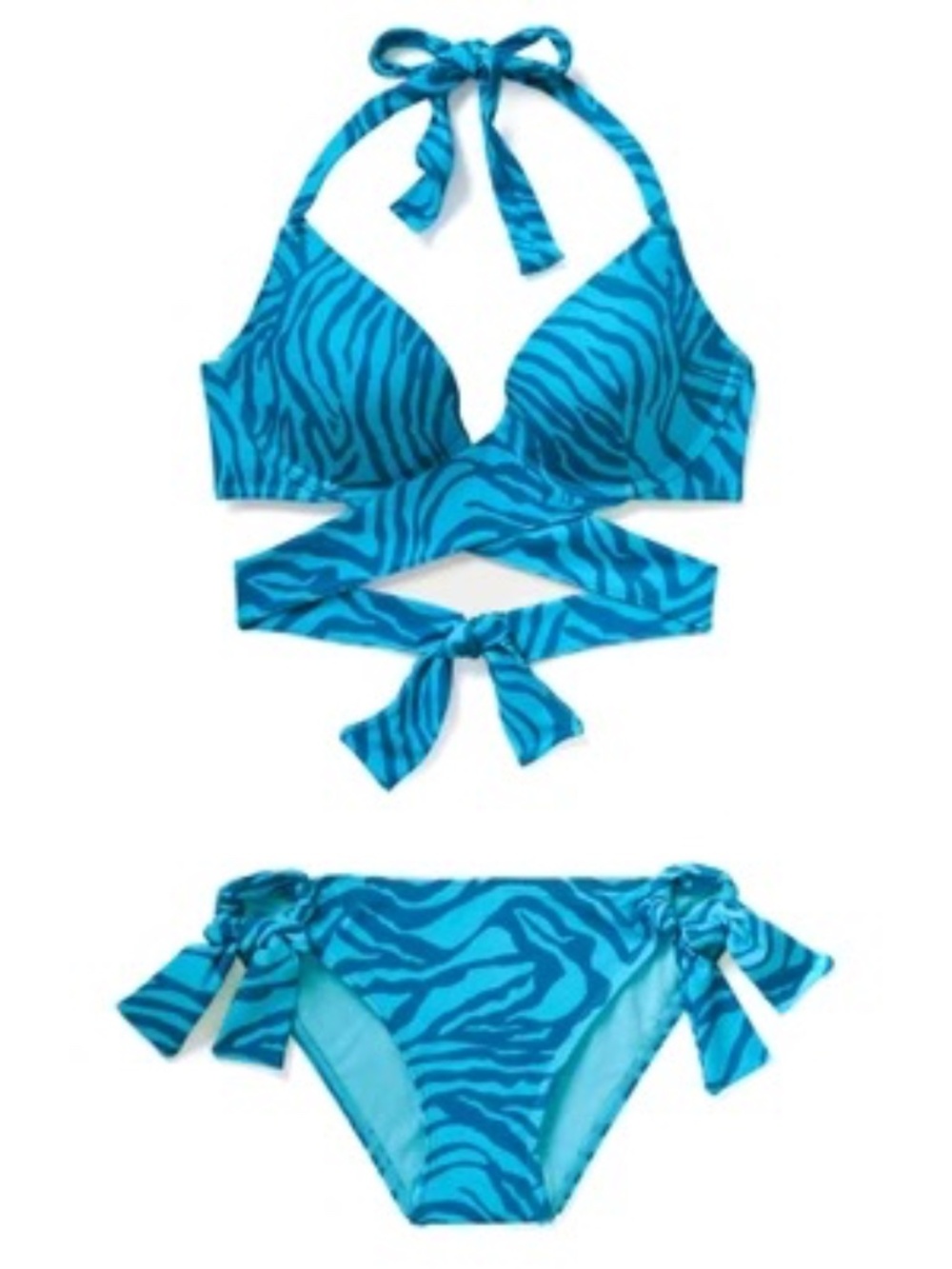 NEW Adore Me Rimini Push Up 32DDD Top Bikini Bottoms M Blue Secret Safari Print